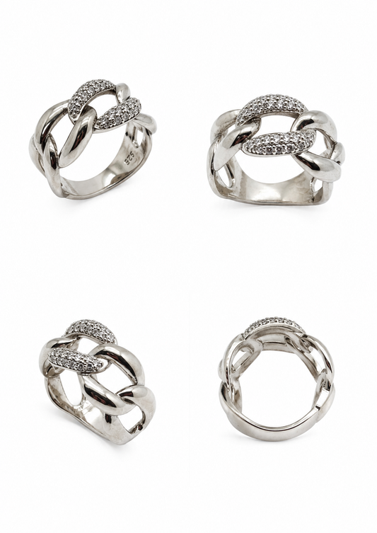 Ring van 925 sterlingzilver, bezet met zirkonia, gerhodineerd zilver, 5,70 g