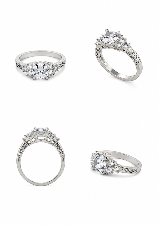 Bague en argent 925, sertie de zirconiums, argent rhodié, 4,34 g
