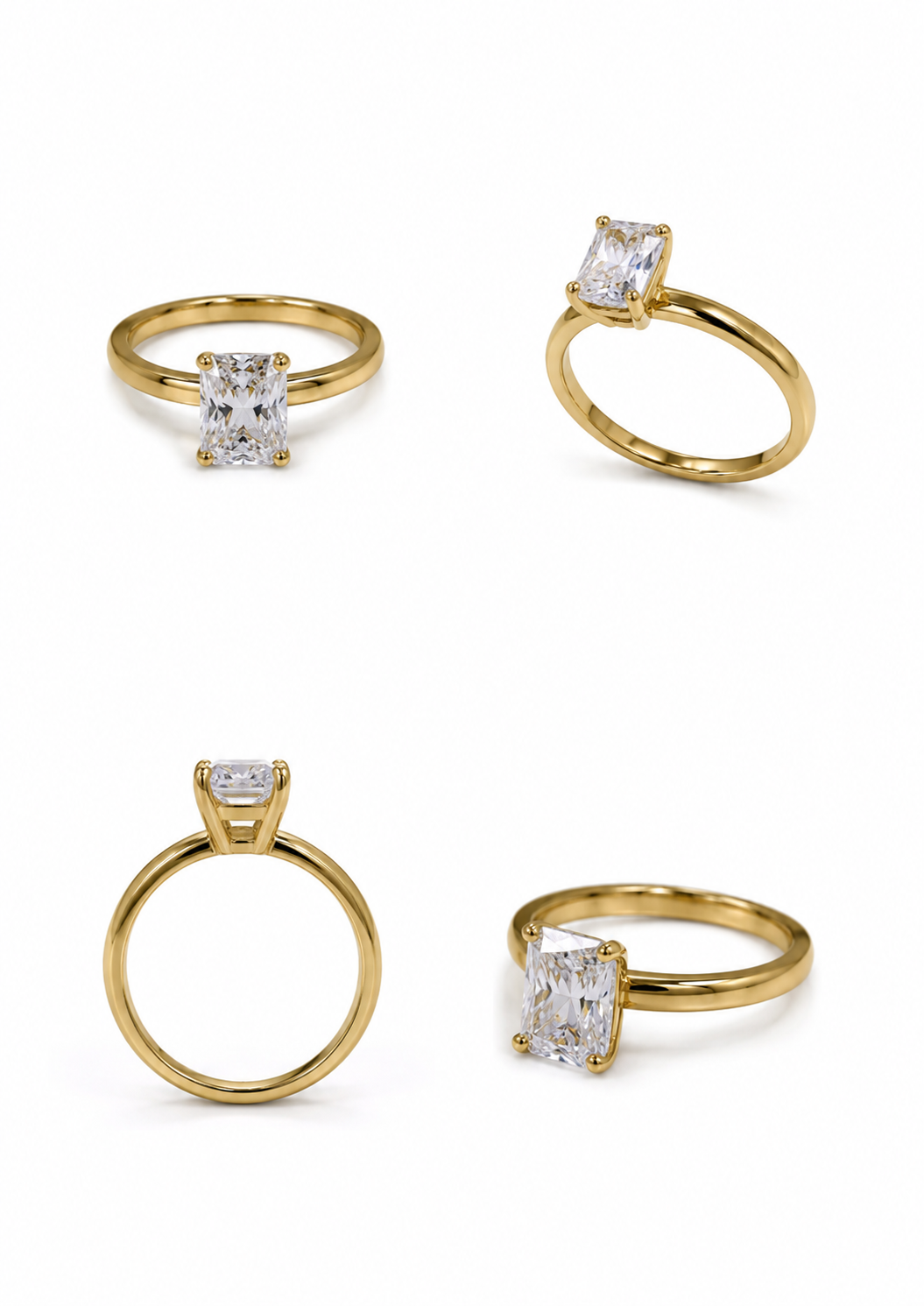 'Radiant cut' yellow gold ring
