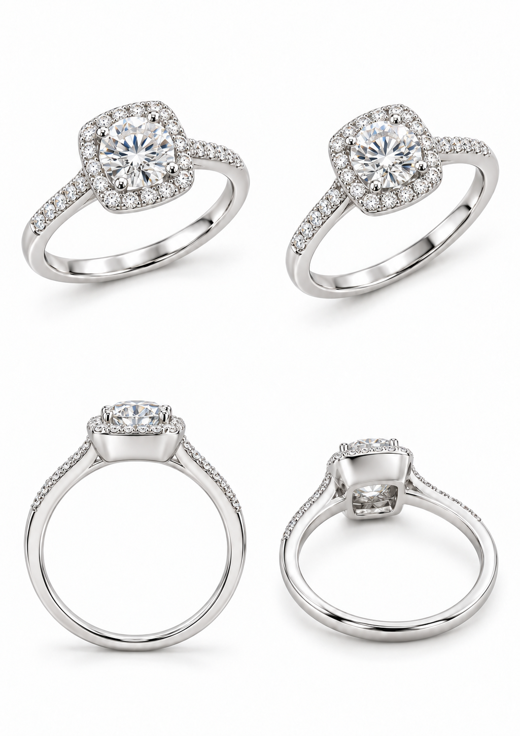 Bague en or blanc halo , diamant naturel