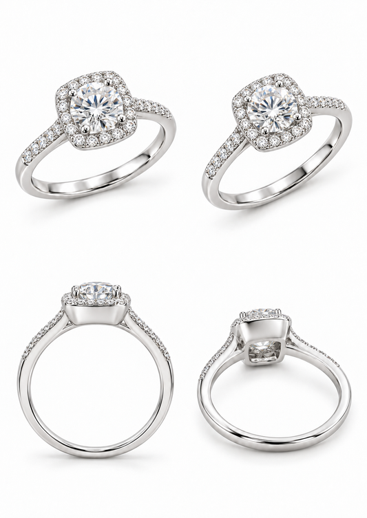 Halo witgouden ring, natuurlijke diamant 