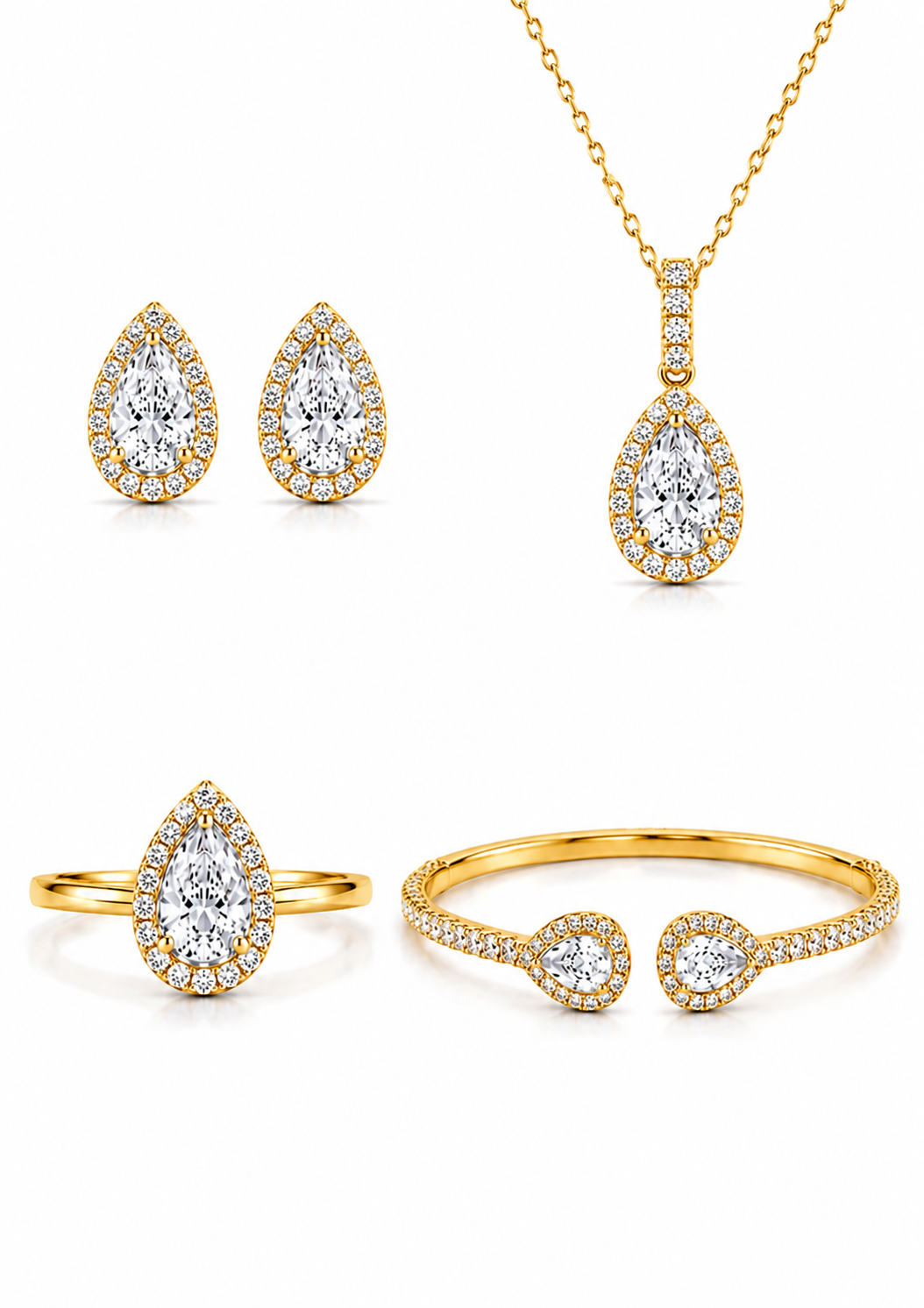 Set Halo Druppel – 18K Goud - Natuurlijke Diamanten