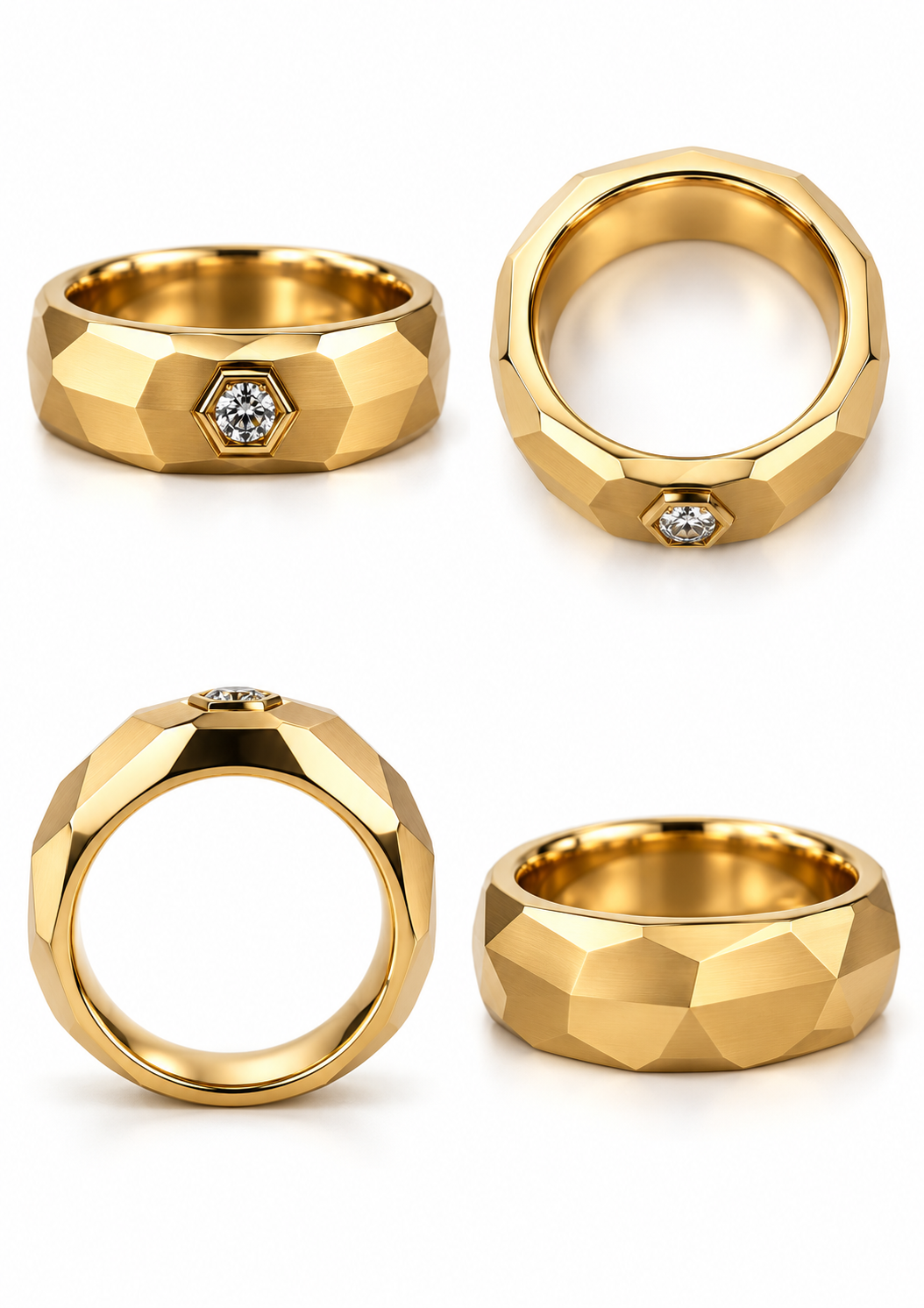 Bague homme Facettée en or jaune 18 carats et diamant naturel