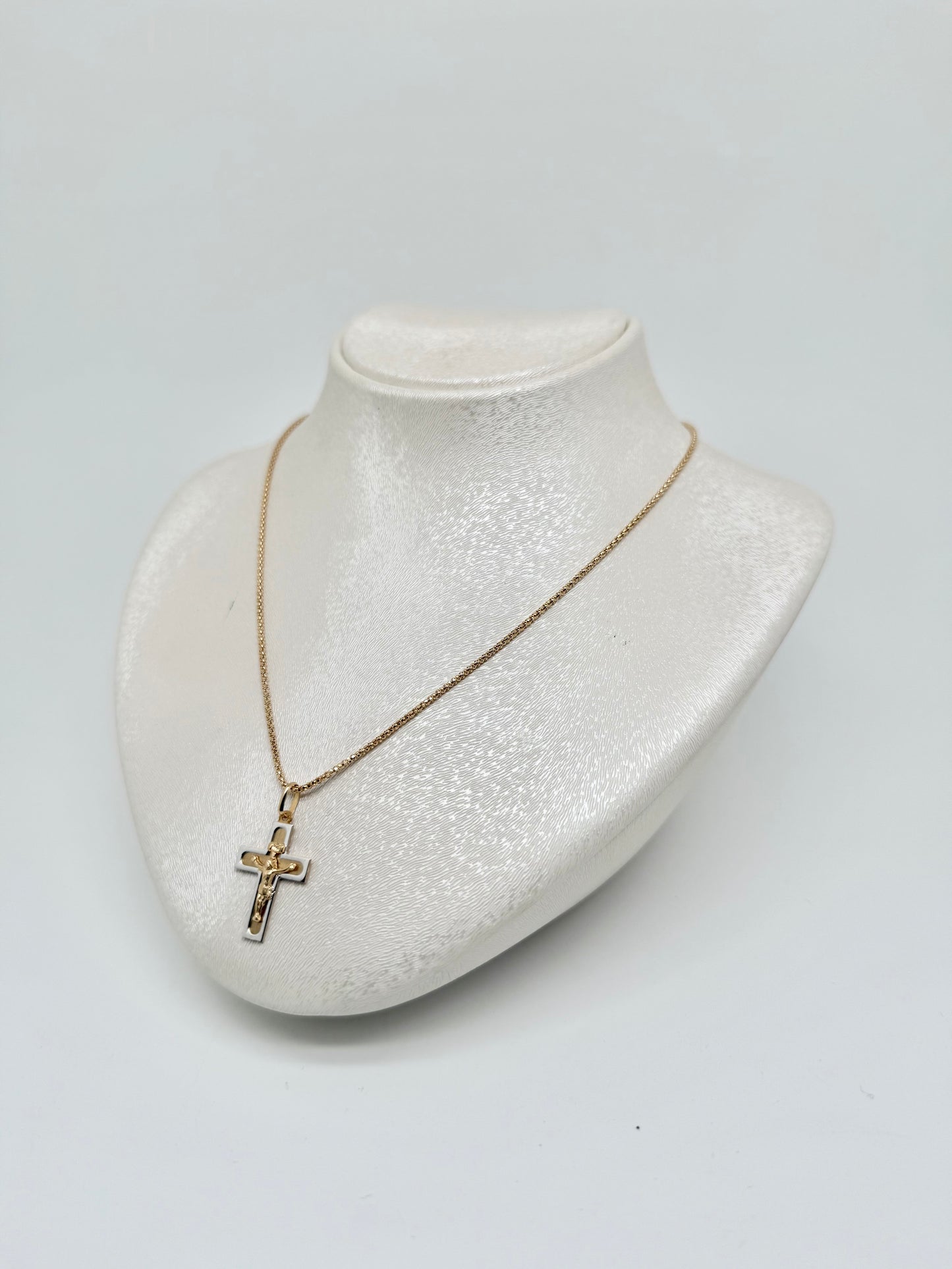 Yellow gold necklace with white and yellow gold cross