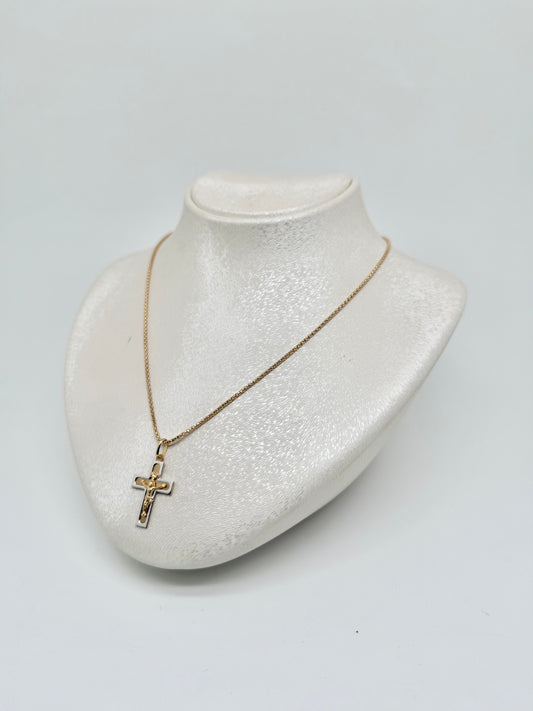 Yellow gold necklace with white and yellow gold cross