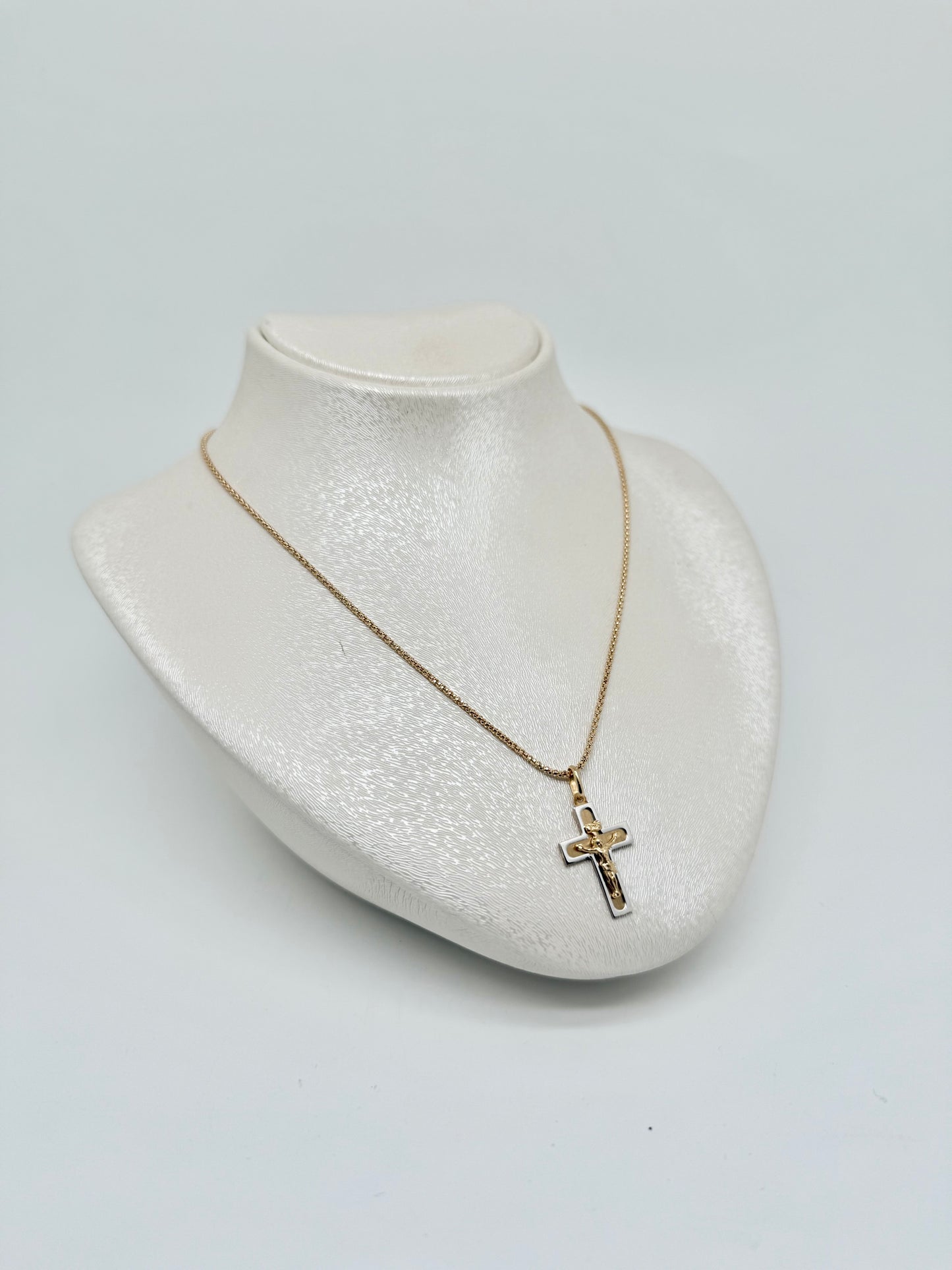 Yellow gold necklace with white and yellow gold cross