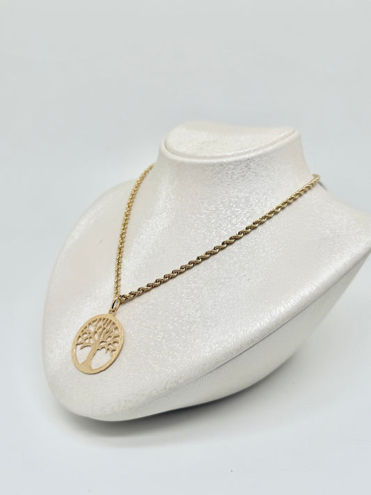 18k/750 yellow gold twisted necklace with tree of life pendant, 7.49g