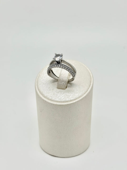 Ring van 925 sterlingzilver, bezet met zirkonia, gerhodineerd zilver, 3,80 g