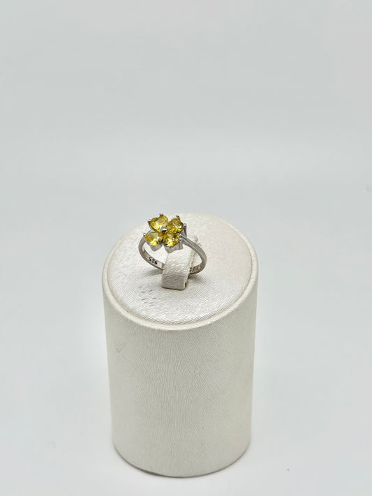 Ring van 925 sterlingzilver, bezet met hartvormige gele zirkonia, gerhodineerd zilver, 3,19 g