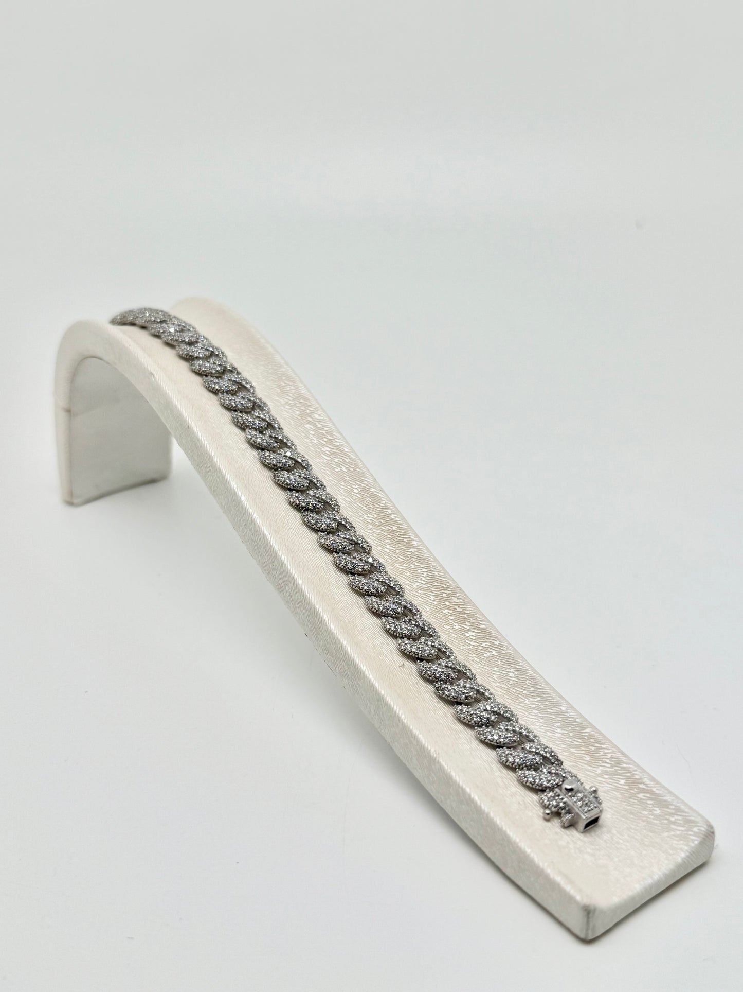 925 sterling silver Cuban link bracelet set with zircon, 15.21 g