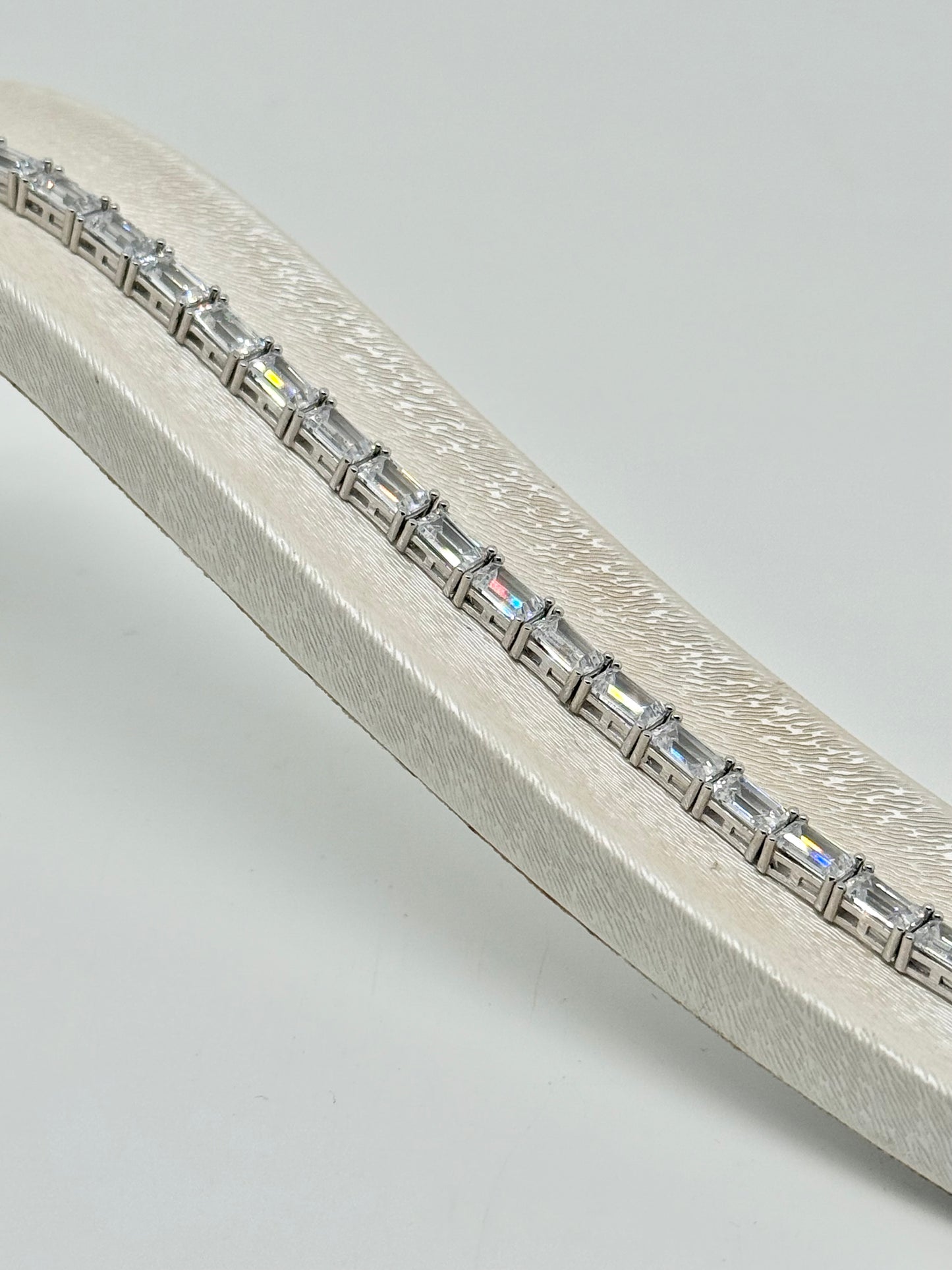 Tennis bracelet, emerald-cut zircon, 925 silver, 15.10 g