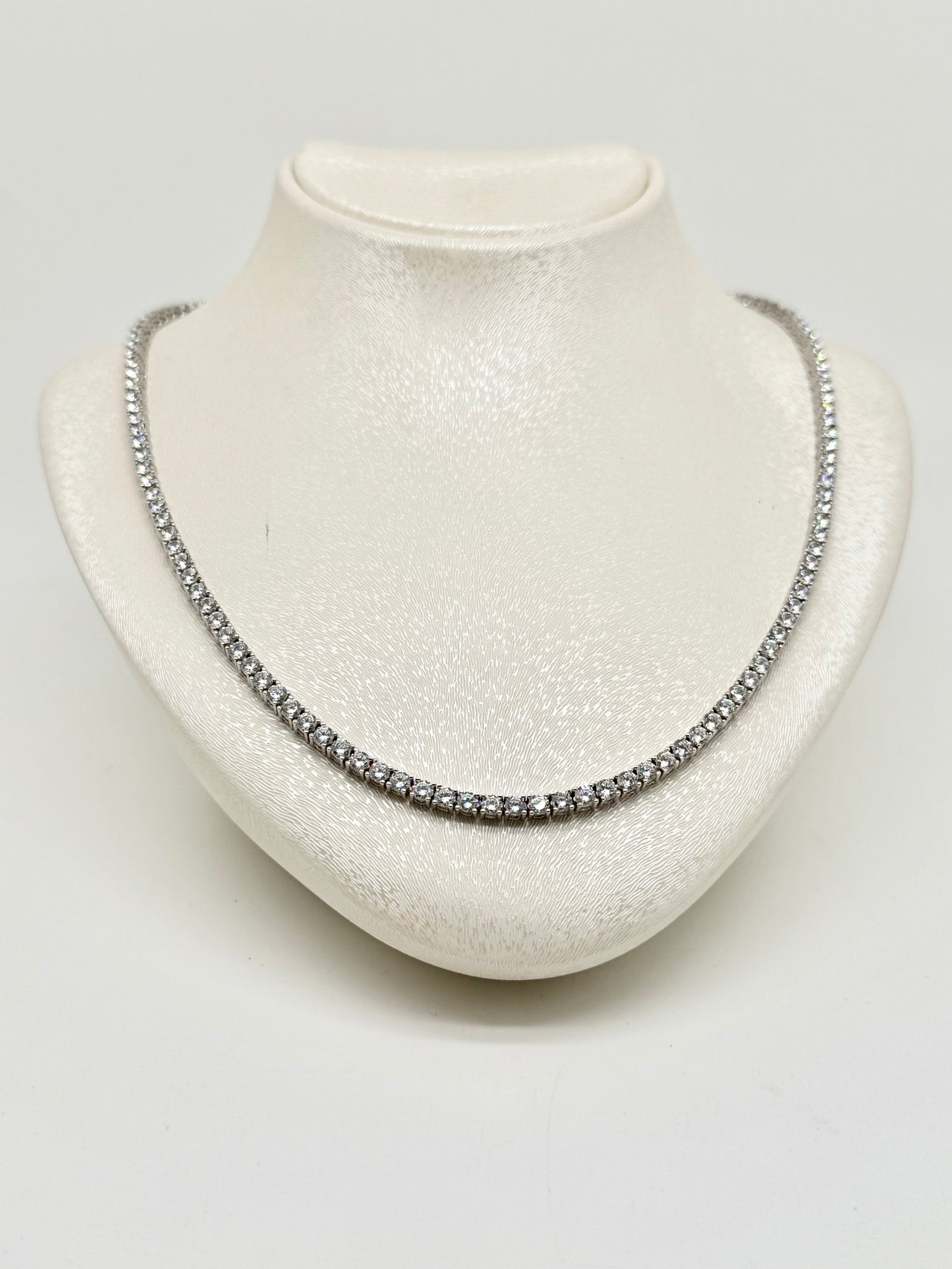 Tennis necklace, 925 silver set with Swiss zircon, 23.73 g