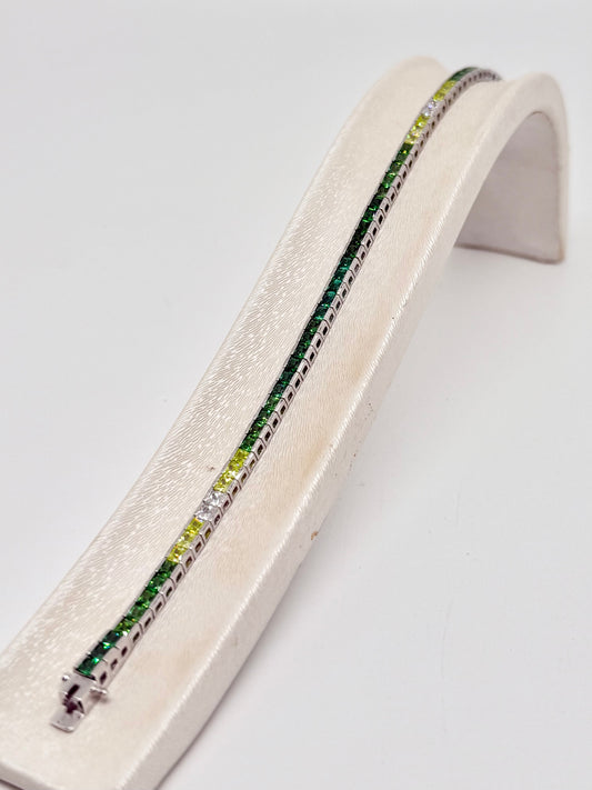 Tennisarmband van 925 sterling zilver, gerhodineerd, versierd met gekleurde zirkonen, 9,65 g