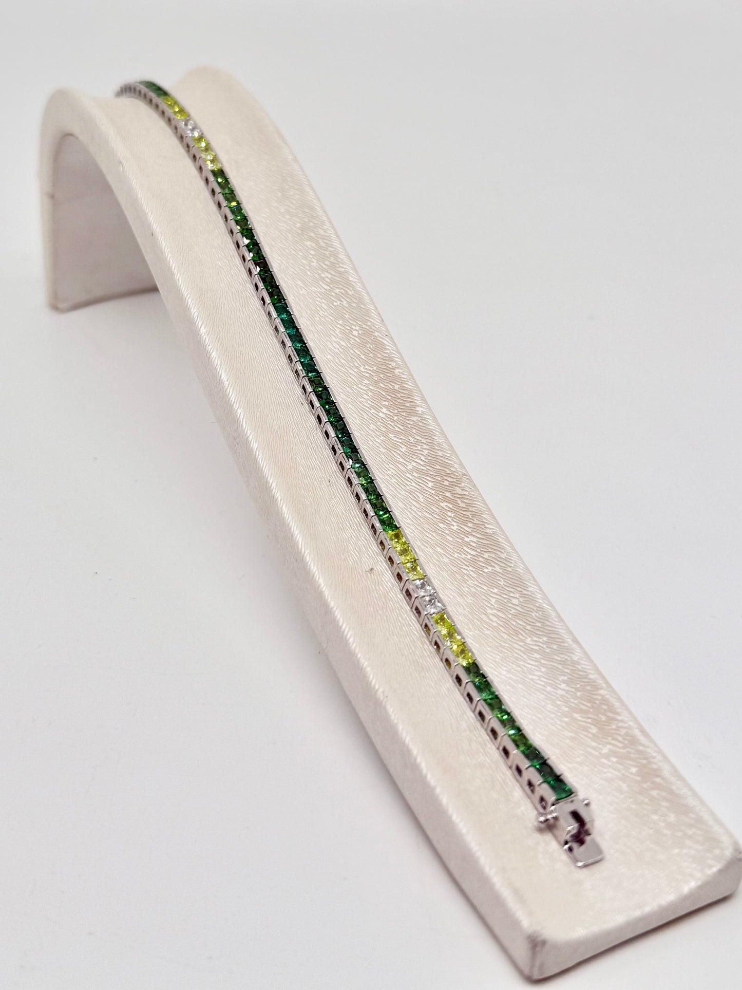 Tennisarmband van 925 sterling zilver, gerhodineerd, versierd met gekleurde zirkonen, 9,65 g
