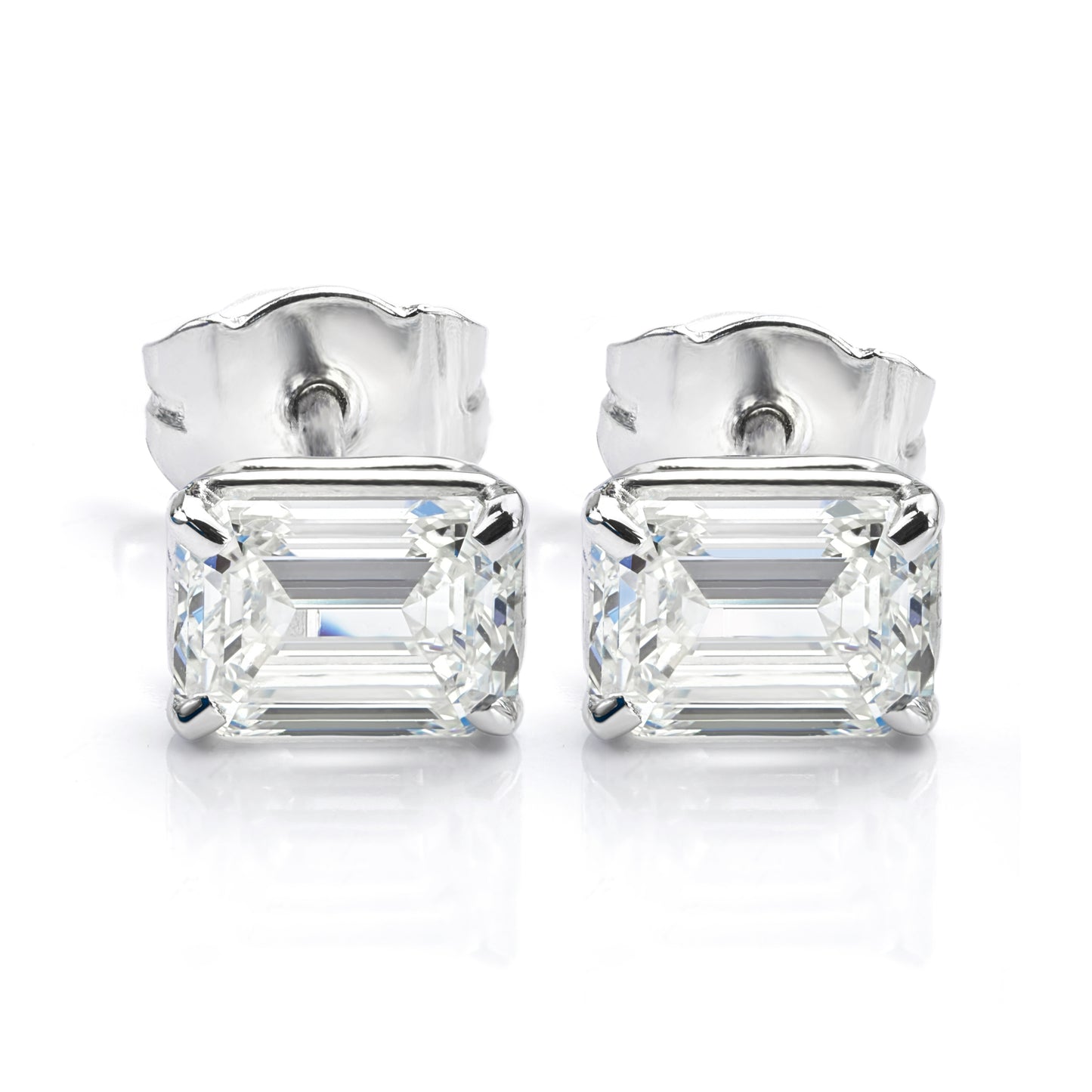 Emerald Cut Studs in White Gold